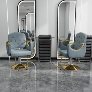Hydraulic Salon Chair 360 Swivel - Professional Barber Stylist Chair With Pump Non-Tilting Hairdressing Chair For Salon Tattoo Spa Blue Gold Stylist Equipment Single Pack