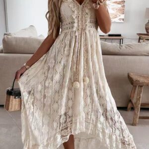 Lace Strap Solid Color Swing Maxi Dress