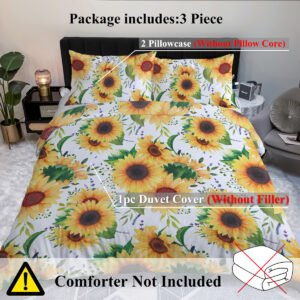 Sunflower Duvet Cover Set, Plant Comforter Cover Set, Retro Yellow Flower Comforter Cover Set - 3 Pieces 1 Quilt Cover, 2 Pillowcases