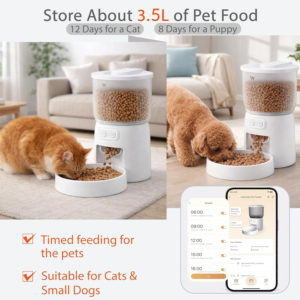 Waithem Wi-Fi Automatic Cat Feeder, Timed Dry Food Dispenser, App-Programmable Portion Control, Up To 10 Meals Per Day, Dual Power Supply, Suitable For Cats And Small Dogs