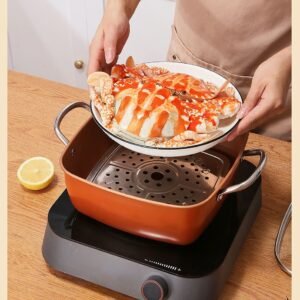 24cm Square Kitchen Fryer Non Stick Chip Pan Potato Fryer W Basket Cooking Pot