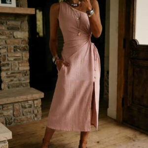 Casual Loose-fitting Cotton Sleeveless Split Dress