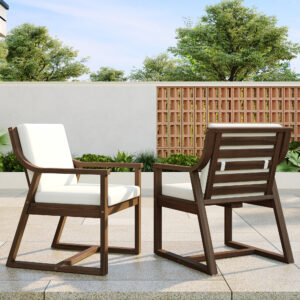 TREXM Patio Dining Chair Set Of 2 Wood Outdoor Armchairs With Removable Cushions For Garden Patio And Poolside Mocha Beige Cushion