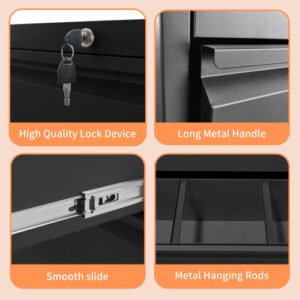 Lateral File Cabinet 2 Drawer, Black Filing Cabinet With Lock, Lockable File Cabinet For Home Office, Locking Metal File Cabinet For Legal Letter A4 F4 Size