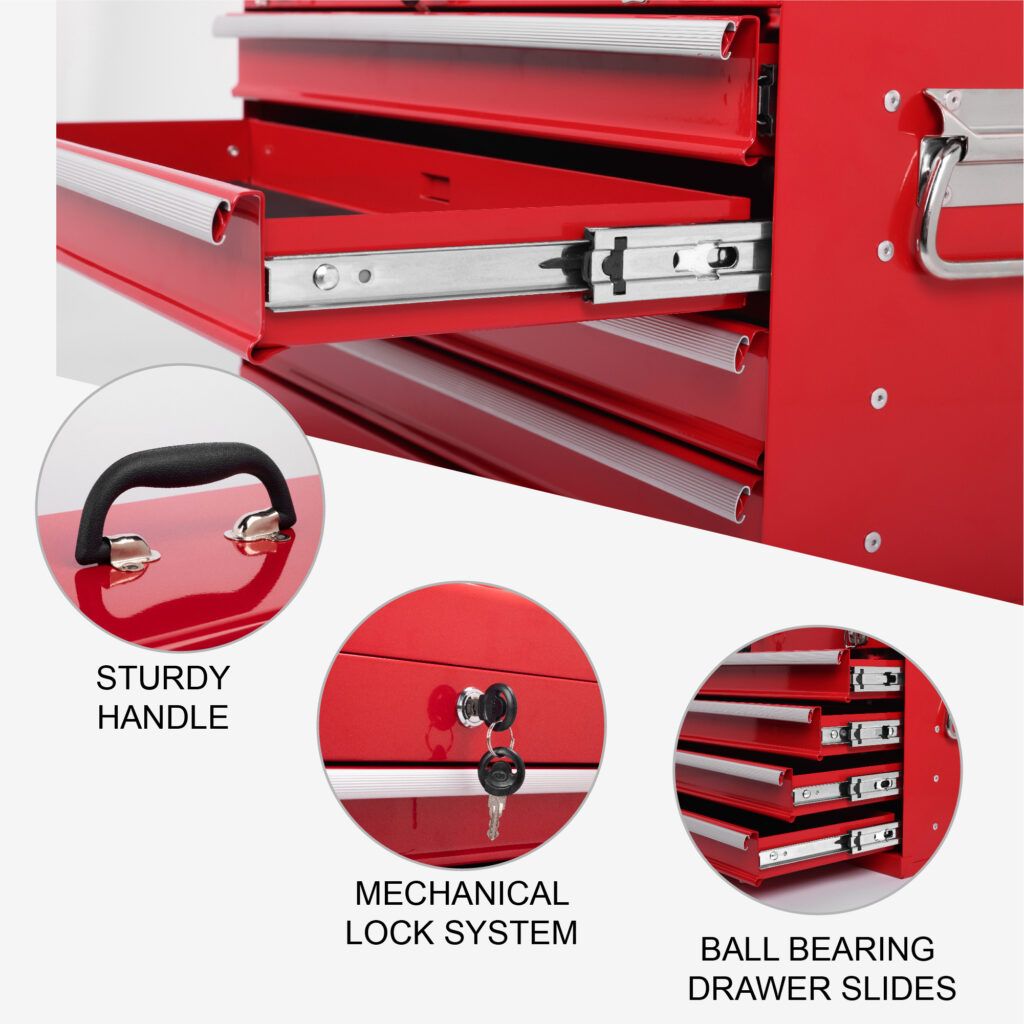 Heavy Duty Metal Tool Box, 21-inch, Portable Metal Tool Box With 4 Drawers, Small Tool Chest With EVA Liners, Ball Bearing Slide Drawers Locking & Powder Coated Finish, Multi-Function Tool Organizer