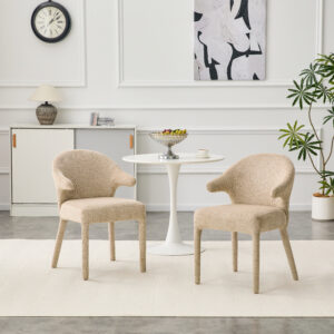 Boucle Fabric Hug Chair - Upholstered Armchair With High-Resilience Sponge & Metal Legs, Suitable For Hotel, Dining Room, Cafe, Study & Bedroom Khaki, Set Of 2