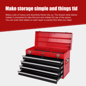 Heavy Duty Metal Tool Box, 21-inch, Portable Metal Tool Box With 4 Drawers, Small Tool Chest With EVA Liners, Ball Bearing Slide Drawers Locking & Powder Coated Finish, Multi-Function Tool Organizer