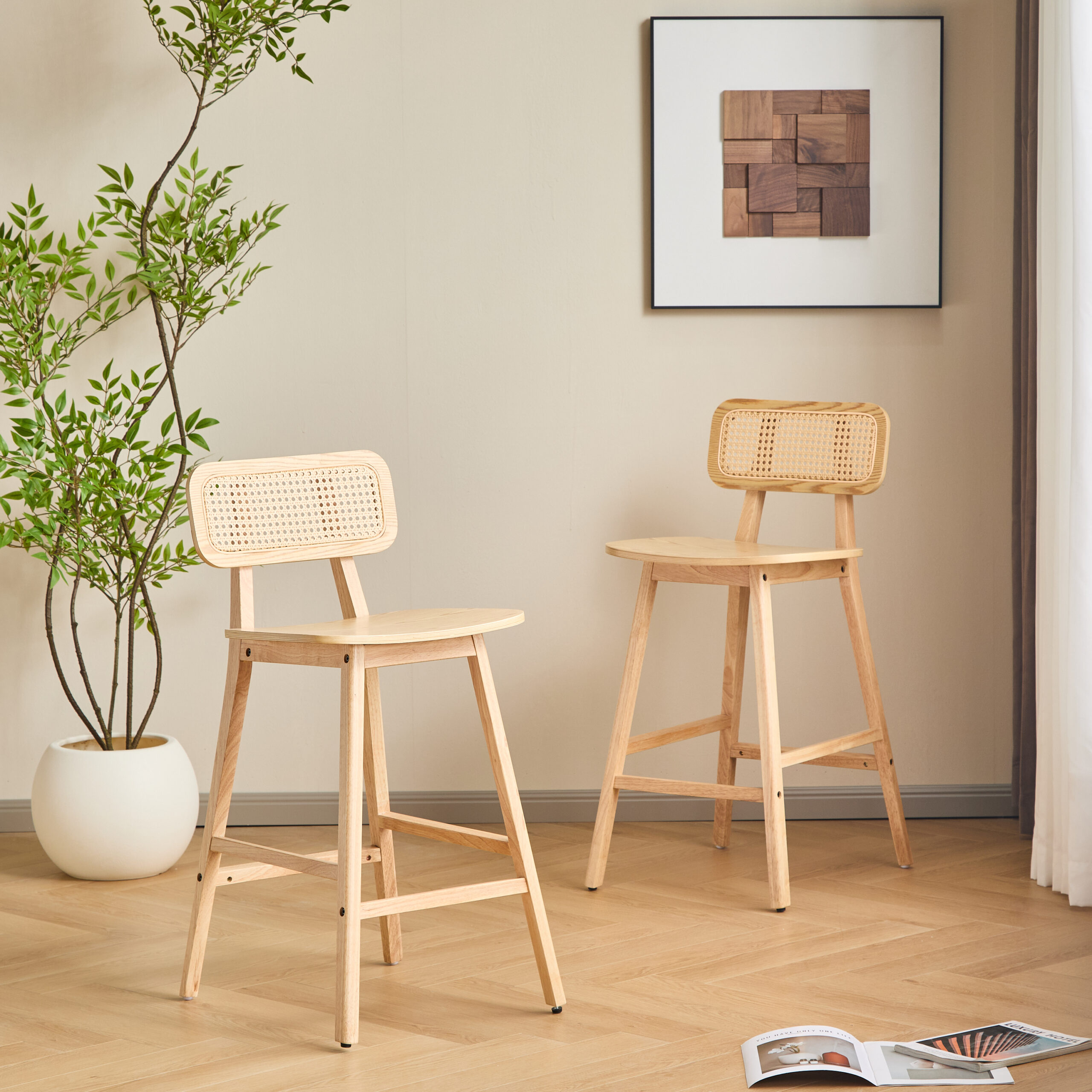 Bari Indoor Wood Barstool Natural Finished Set Of 2