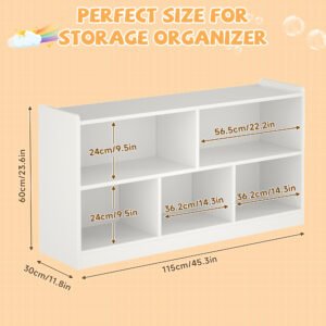 Wooden Storage Cabinet With 5 Sections, Montessori Kids Bookshelf And Toy Organizer For Nursery, Playroom & Classroom