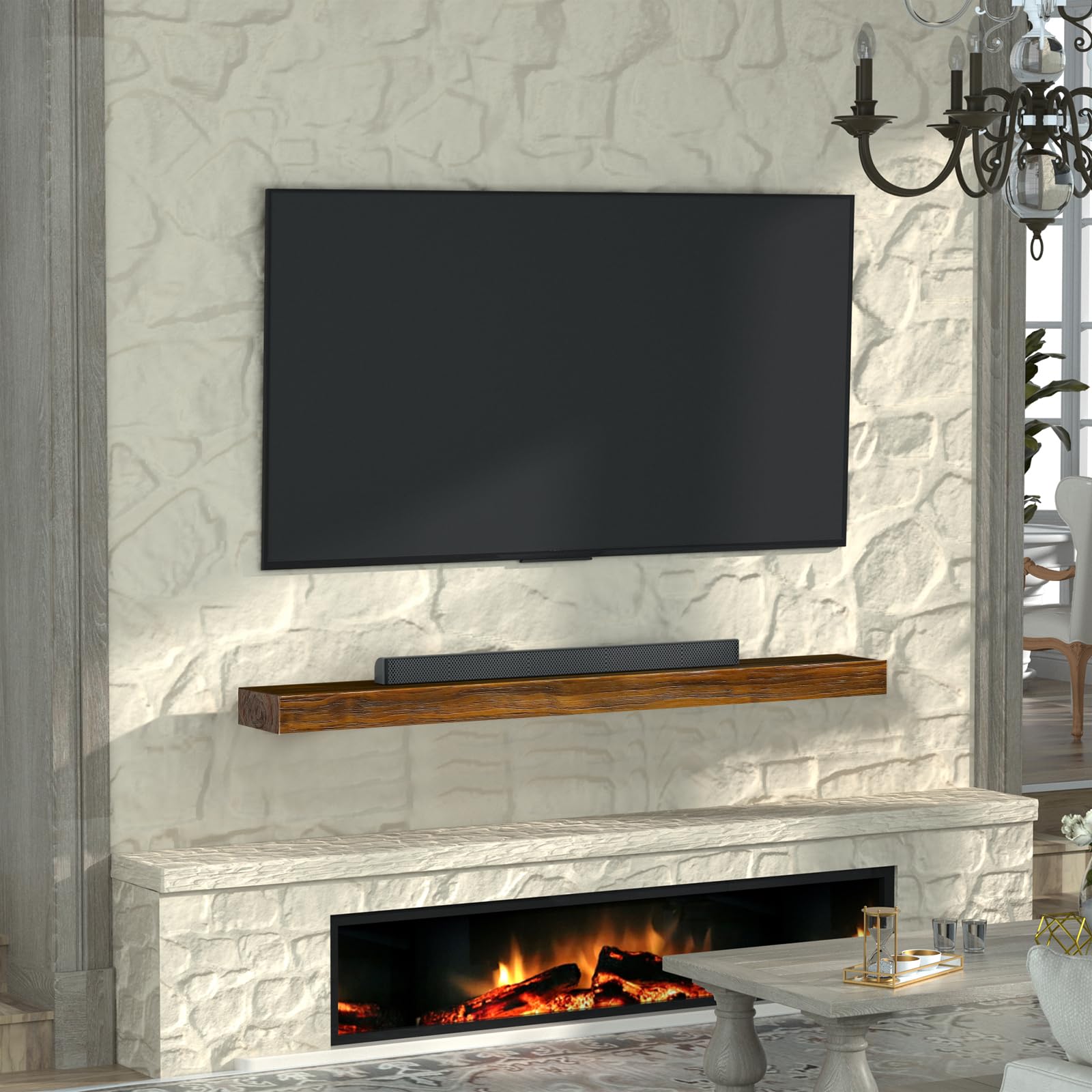 Fireplace Mantel, Wood Floating Fireplace Shelves,Wall Mounted Wooden Display Shelving,Handcrafted Wood Brack,Natural Mantels Over Fireplace,48 X 8 X 3 -Dark Chocolate