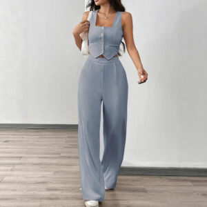 Tight-fitting Tank Top Set With High-waisted Wide-leg Womens Casual Trousers