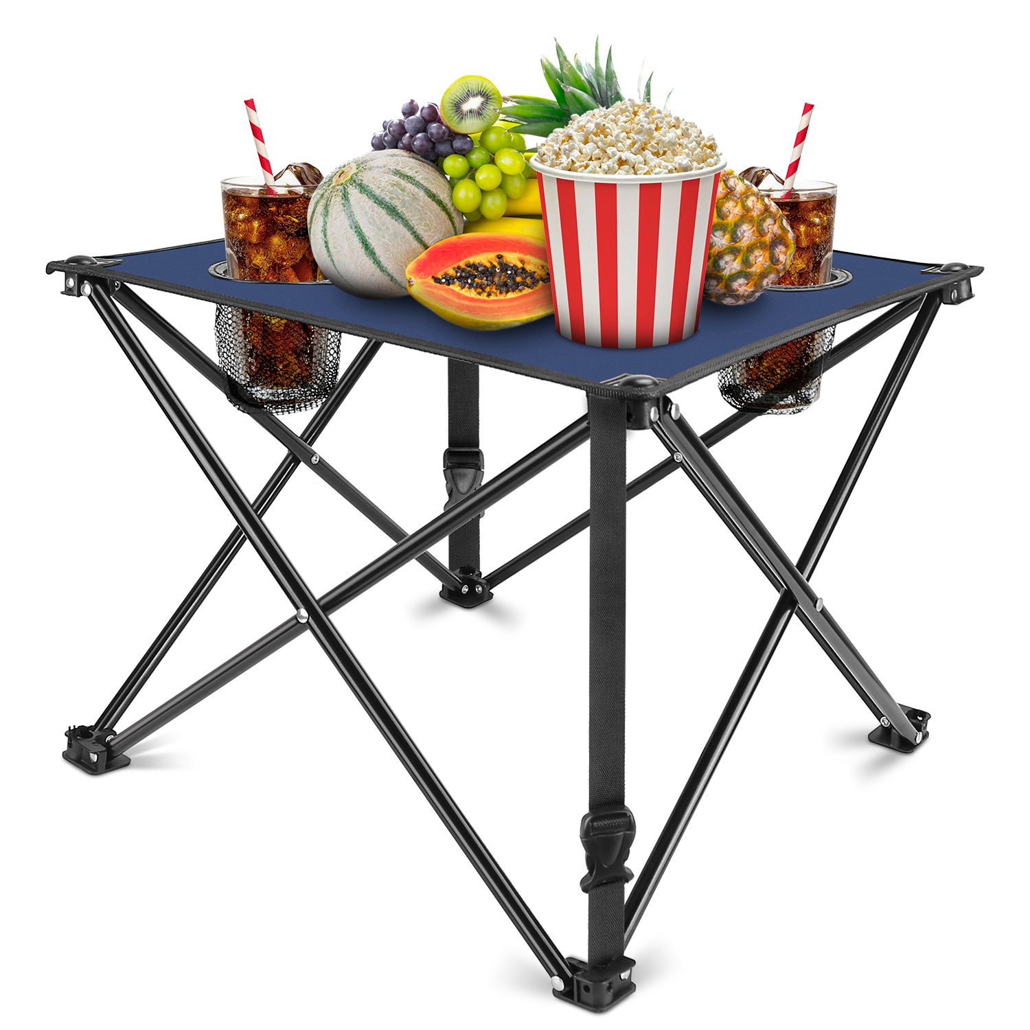 1Pc 2Pc Options Foldable Camping Table Portable Picnic Table Lightweight Travel Desk With 2 Cup Holders Carrying Bag Color Options Black Orange Green Red Blue Navy Blue - Image 14