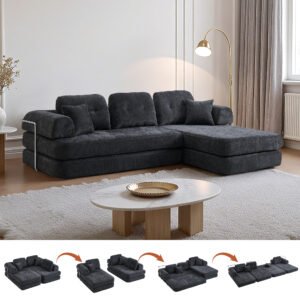 104 Boneless Sofa,Sectional Compressed Couch With Chaise, Deep Seat Modular Sectional Sofa Chenille Memory Foam Sofa Boneless Couches For Living Room Bedroom, No Assembly Required