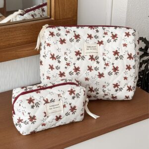 Orange Floral Corduroy Large-Capacity Portable Toiletry Bag For Women