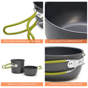 Outdoor Portable Camping Cookware Set Hiking Cooking Pot Gas Stove Tableware Kit