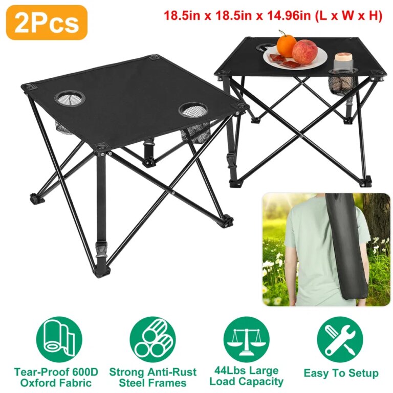1Pc-2Pcs Options - Foldable Camping Table Portable Picnic Table Lightweight Travel Desk With 2 Cup Holders Carrying Bag