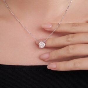A Luxurious And Fashionable Minimalist Jewelry Pendant Necklace Featuring Top-quality Moissanite, Made Of S925 Silver Electroplated With Platinum.