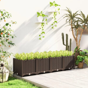 Plastic Raised Garden Bed, 5 X 1 X 1 Ft Outdoor Flower Box With Drainage Holes For Vegetables, Herbs, Brown