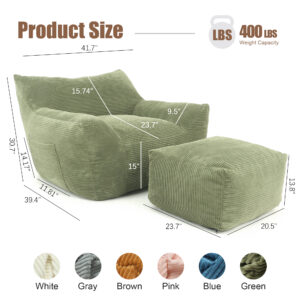 Bean Bag Chair For Adults, Oversized Comfy Beanbag Living Room Lazy Sofa For Bedroom & Dorm