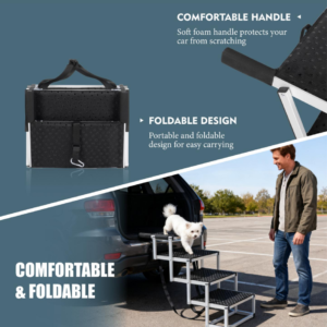 Foldable Dog Ramp For Cars, SUVs, Trucks, Portable Pet Dog Stairs For Large Dogs With Non-Slip Surface & Reinforced Design, Lightweight Yet Sturdy Supports Up To 250lbs