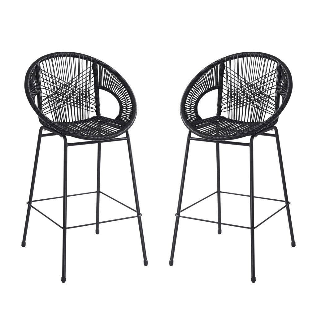 Ferrara Outdoor Patio Black Faux Wicker Barstool Set Of 2