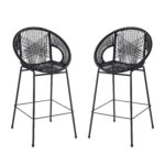 Ferrara Outdoor Patio Black Faux Wicker Barstool Set Of 2