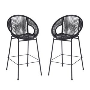 Ferrara Outdoor Patio Black Faux Wicker Barstool Set Of 2