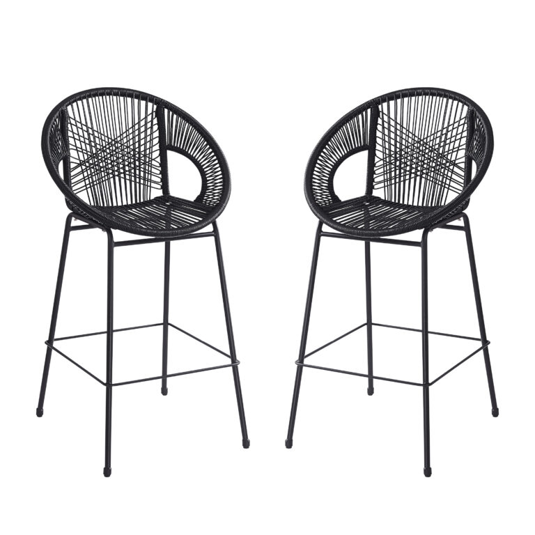 Ferrara Outdoor Patio Black Faux Wicker Barstool Set Of 2