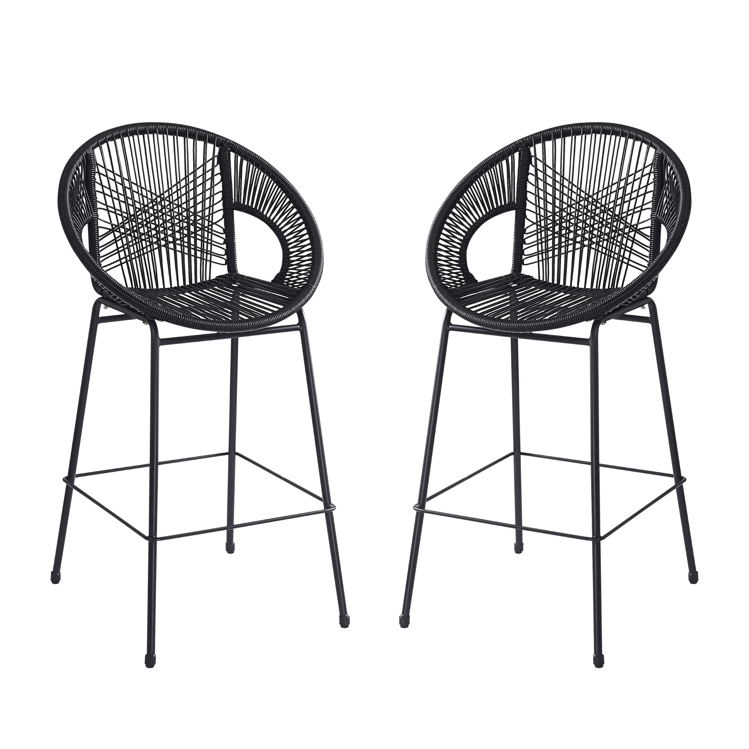 Ferrara Outdoor Patio Black Faux Wicker Barstool Set Of 2