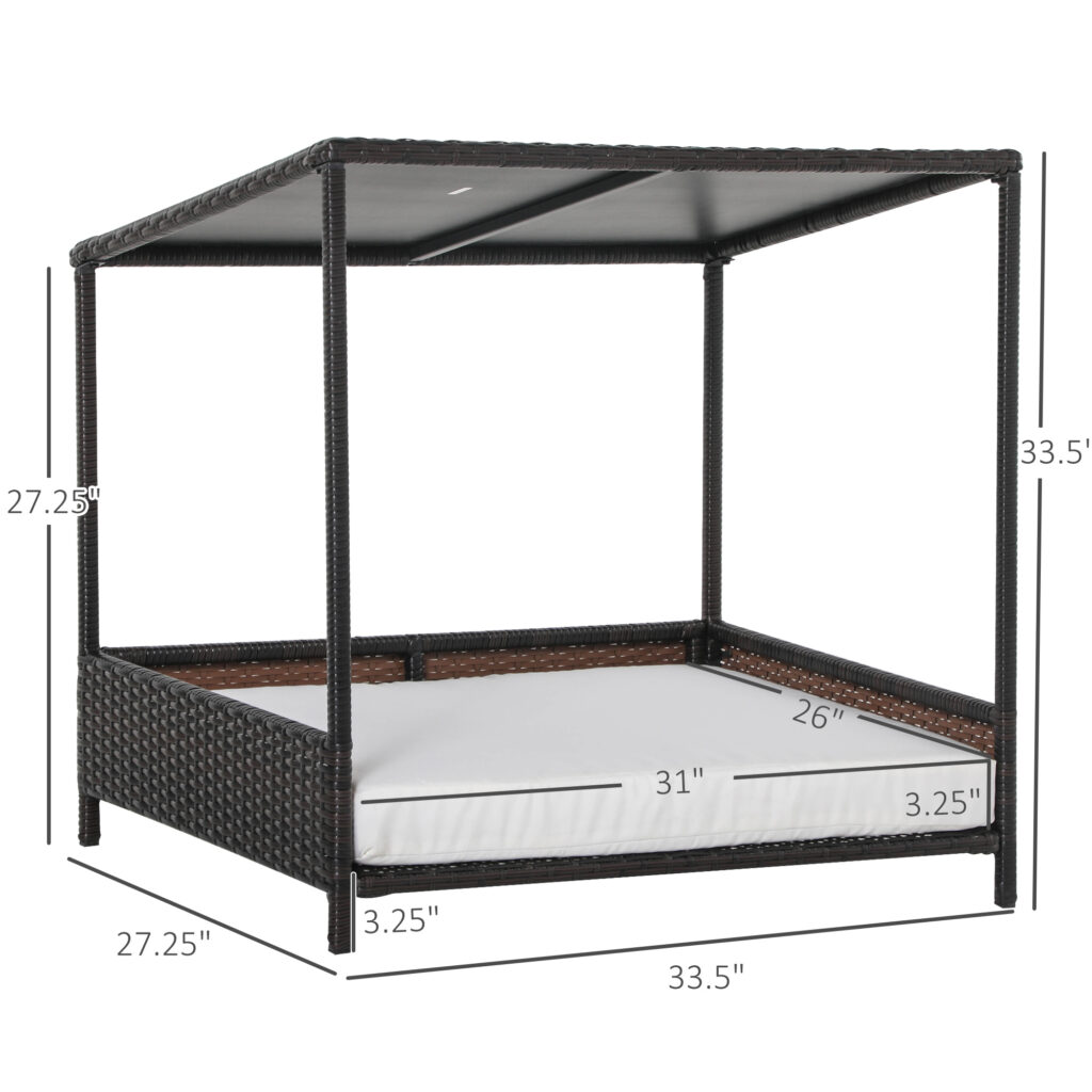 Dog House Raised Rattan Puppy Bed , Brown