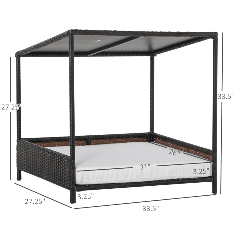 Dog House Raised Rattan Puppy Bed , Brown