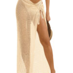 Fisoew Womens Crochet Swimsuit Coverups Hollow Out Bikini Wraps Swimwear Bathing Suit Cover Up Beach Maxi Skirt