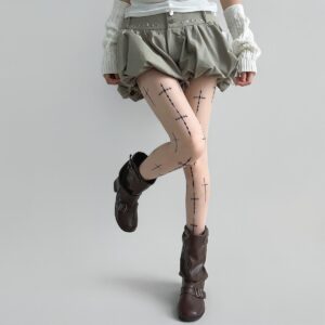 Printed Cross Stocking Black Silk Skin Silk Pantyhose