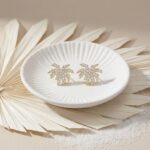 925 Sterling Silver Sparkling Tropical Palm Tree Stud Earrings with Pavé Stones