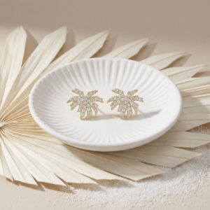 925 Sterling Silver Sparkling Tropical Palm Tree Stud Earrings with Pavé Stones