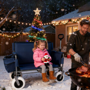 3- In- 1 Folding Wagon With Bench Seat - Patent Protection 500lbs Capacity 9 X4 Beach Tires For Camping & Beach Dark Blue