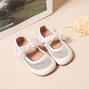 Girls' Fashion Mesh Soft Sole Anti Slip Lace Bow Low Top Princess Single Shoe
