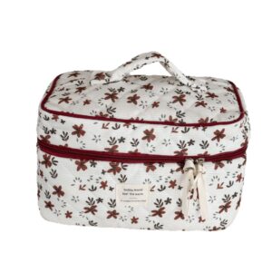 Orange Floral Corduroy Large-Capacity Portable Toiletry Bag For Women