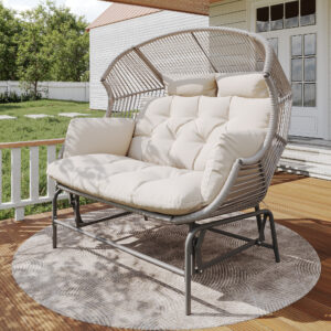 Garden Rocking Chair For Two, Patio Hanging Chair, Outdoor Swing Egg Chair, Rocking Chair, Garden Swing, Porch Swing For The Garden, Balcony, Or Terrace, Gray