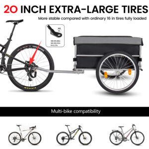 Foldable Bicycle Bike Cargo Trailer With 20 Wheels Removable Cover Folding Frame Quick Release Bike Cart Bike Wagon Trailer For Luggage Tools Groceries. Black Gray