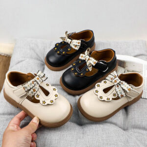 Girls' Princess Shoes, Soft Soled Baby Leather Shoes, Breathable Butterfly Bow Small Leather Shoes For Children