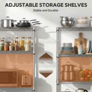 1400 Lbs 4-Shelf Storage Shelves,Wire Shelving Heavy Duty Metal Storage Shelving Unit Adjustable Garage Shelving Rack Pantry Kitchen Chrome, 4 Tier,15.8 D X 45.3 W X 59.4 H