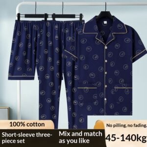 Pure Cotton Three-Piece Pajama Set For Men