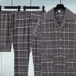 Pure Cotton Three-Piece Pajama Set For Men