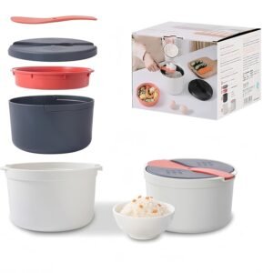 Microwave Rice Cooker, 2L Microwave Rice Pasta Cooker With Strainer Steamer