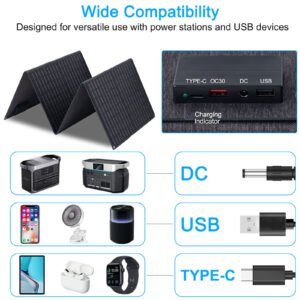 60W Portable Solar Panel Monocrystalline Foldable Solar Panel P65 Waterproof Solar Panel Charger 23.5 High Efficiency QC3 0 PD USB Port DC Output 10 Connectors For Outdoor Camping Cloudy