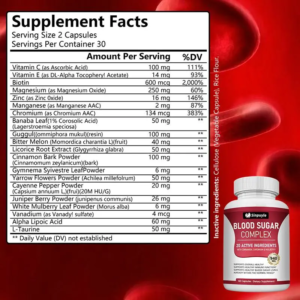 Blood Sugar Complex With Cinnamon, Chromium And Mulberry - 20 Active Ingredients, 60 Capsules - Supports Healthy Blood Sugar Levels