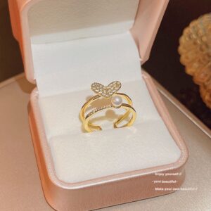 Minimalist High End Zircon Ring, Electroplated Finish, Open Adjustable Ladies Band