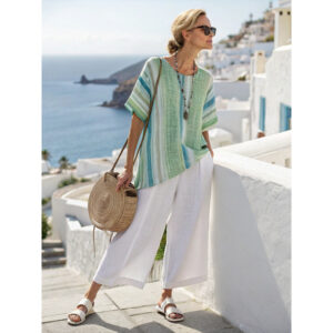 Fashionable Loose Crew-Neck Printed Short-Sleeve Shirt And Pants Set