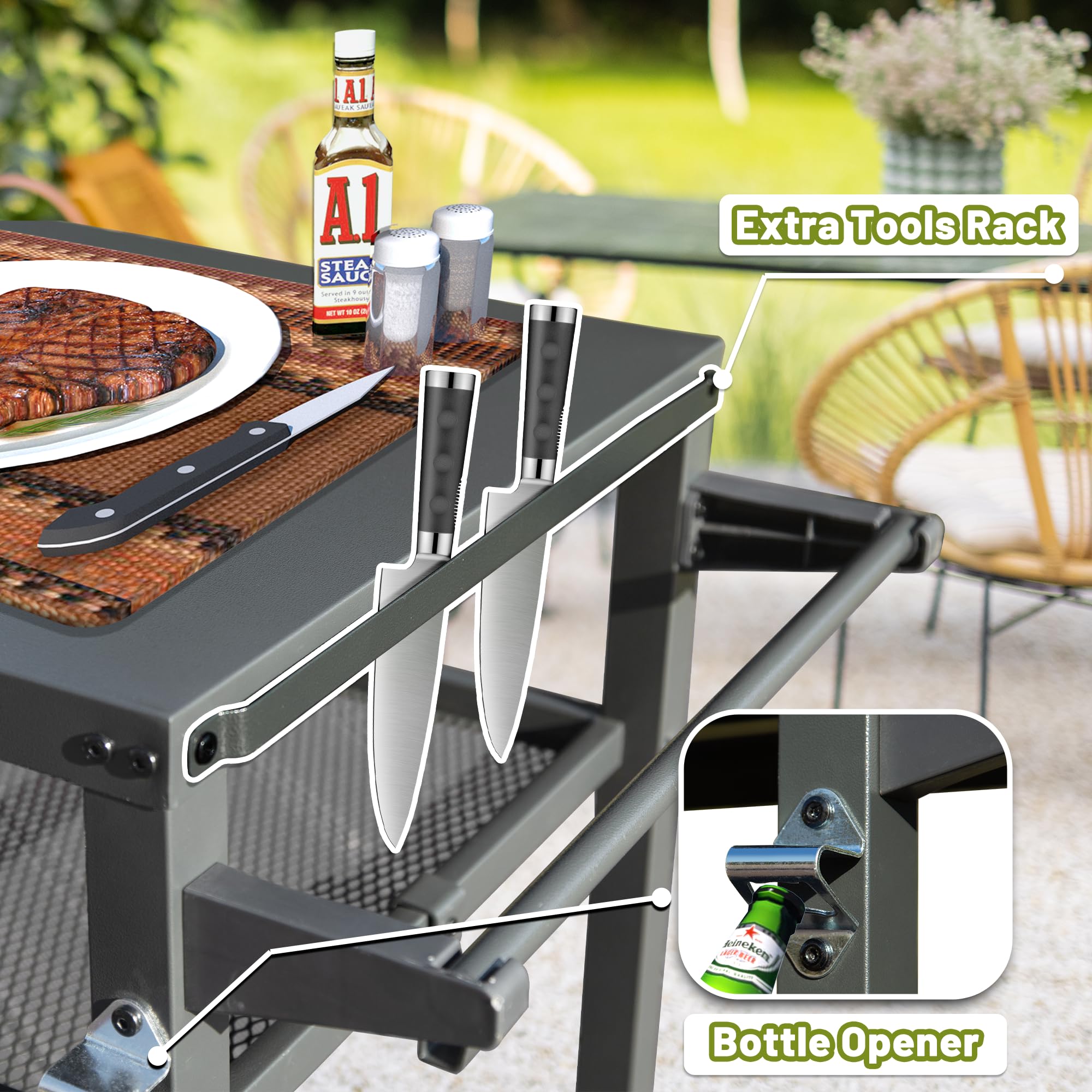 3-Shelf Outdoor Grill Table, Grill Cart Outdoor With Wheels, Pizza Oven Table And Food Prep Table, Blackstone Table With Propane Tank Hook, Grill Stand For Blackstone Griddle For Outside BBQ - Image 3
